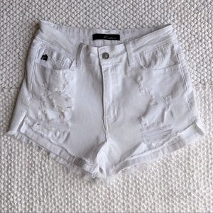 KanCan Distressed White Shorts